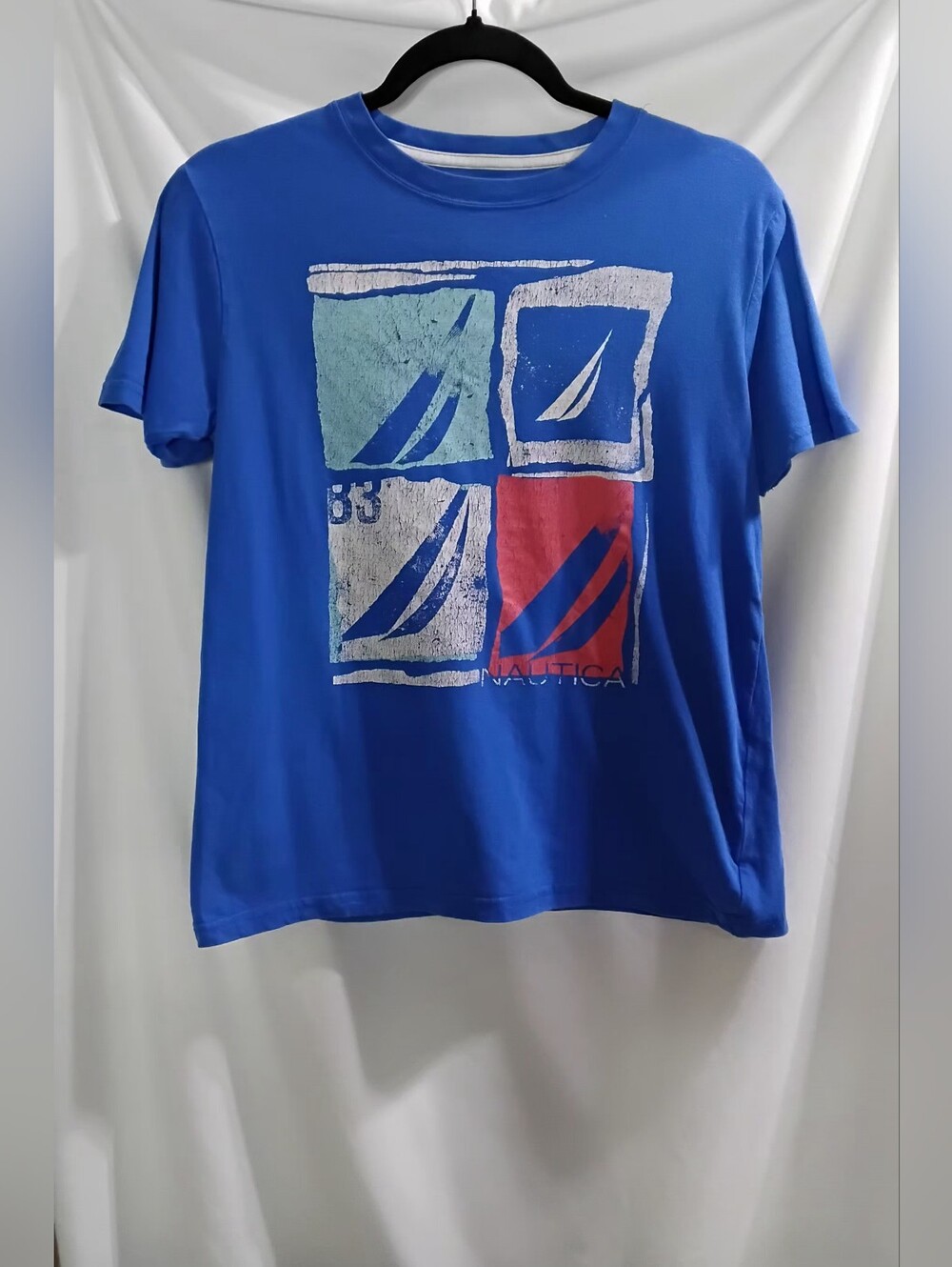 Nautica Boys Short Sleeve Crew Neck Blue Pullover Graphic T Shirt Size Large
